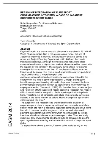 EASM 2014  corporate sports clubs in Japan by looking at two corporate sport clubs  both of which