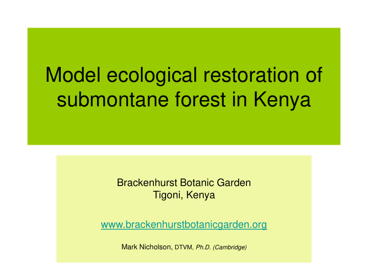 model ecological restoration of