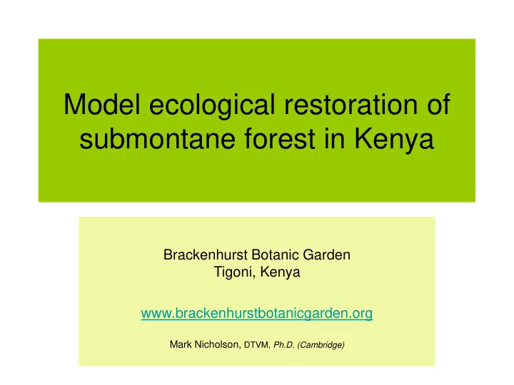 model ecological restoration of