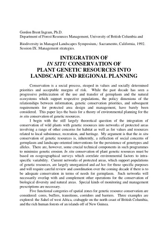 INTEGRATION OF IN SITU CONSERVATION OF  PLANT GENETIC RESOURCES INTO  LANDSCAPE AND REGIONAL