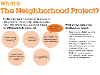 The Neighborhood Project is 1 of 22 strategies  that are part of the Citys 2015 Housing Action