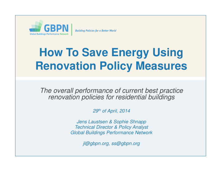 how to save energy using renovation policy measures