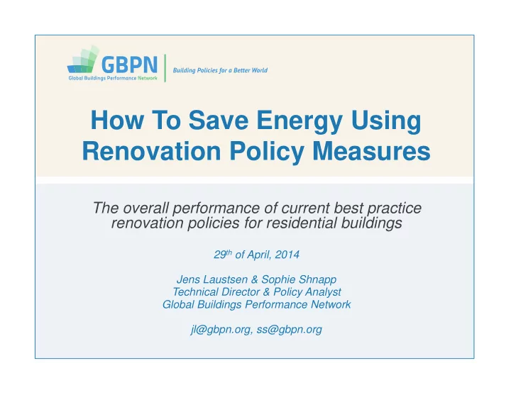 how to save energy using renovation policy measures