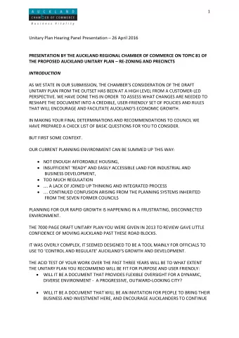 Unitary Plan Hearing Panel Presentation  26 April 2016 PRESENTATION BY THE AUCKLAND REGIONAL