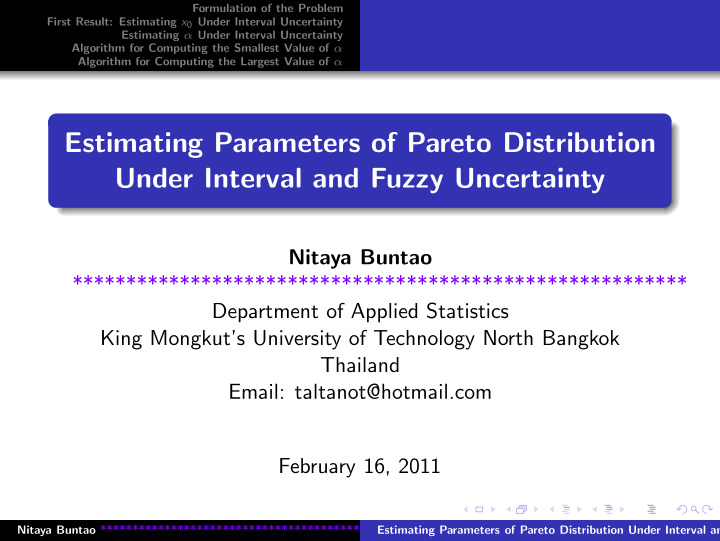 estimating parameters of pareto distribution under