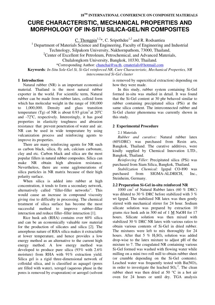 cure characteristic mechanical properties and morphology