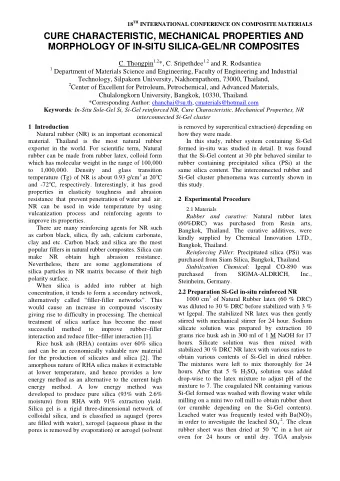 CURE CHARACTERISTIC, MECHANICAL PROPERTIES AND  MORPHOLOGY OF IN-SITU SILICA-GEL/NR COMPOSITES C.