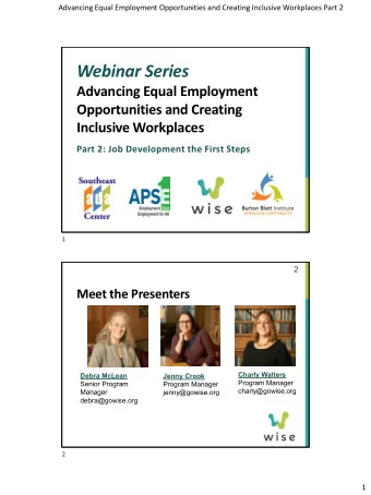 Webinar Series  Advancing Equal Employment  Opportunities and Creating  Inclusive Workplaces  Part