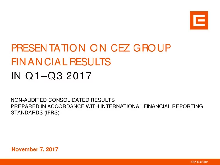 presentation on cez group financial results in q1 q3 2017