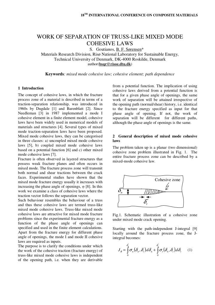 truss like mixed mode cohesive laws is independent 0 0 of