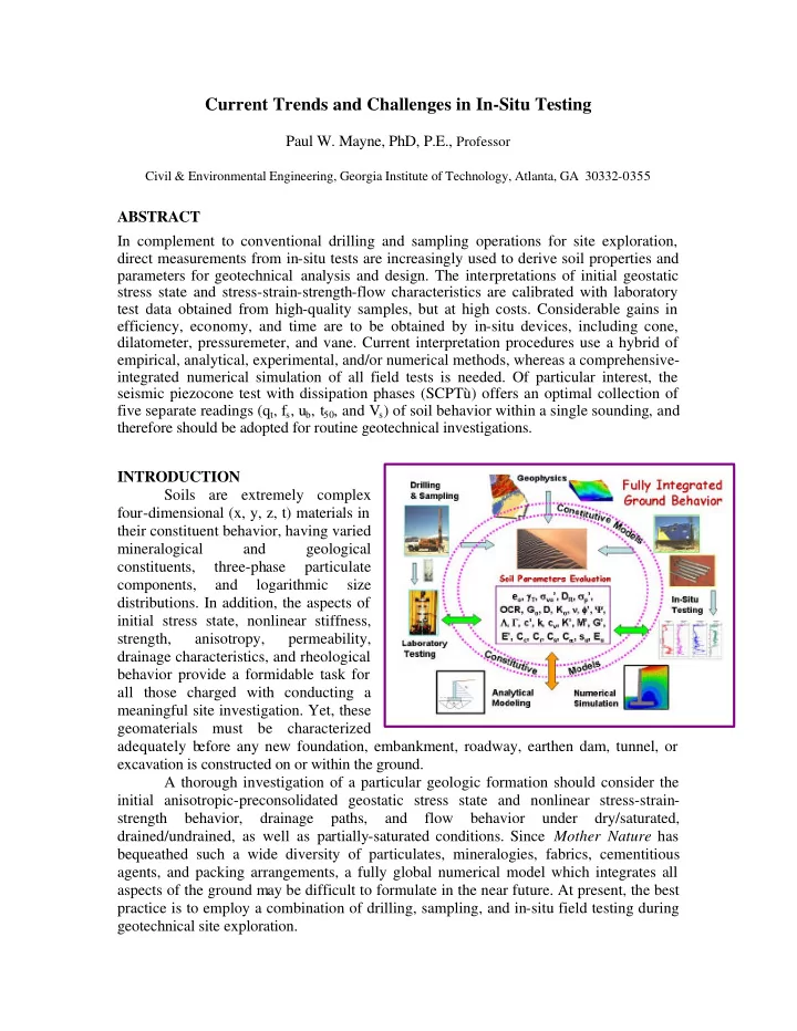 current trends and challenges in in situ testing