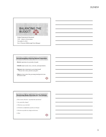 11/14/14  Budget Preparation &amp; Enactment  UNC  School of Government  November 14, 2014  Eric