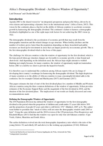 Africas Demographic Dividend - An Elusive Window of Opportunity? Latif Dramani 1 and Cheikh