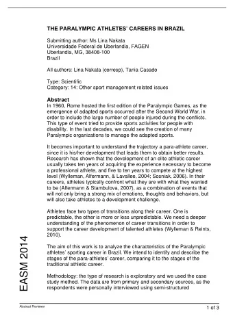 EASM 2014    The aim of this work is to analyze the characteristics of the Paralympic