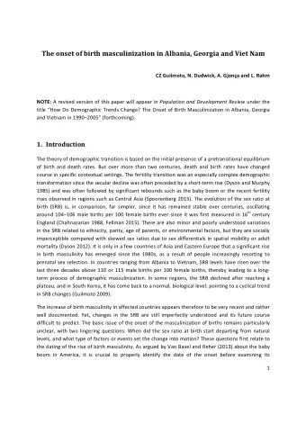 The onset of birth masculinization in Albania, Georgia and Viet Nam  CZ Guilmoto, N. Dudwick, A.