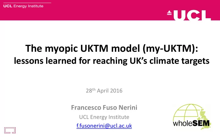 the myopic uktm model my uktm