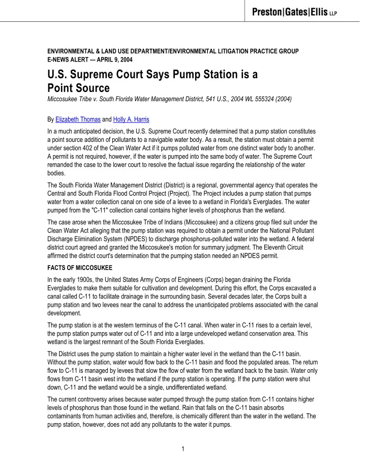 u s supreme court says pump station is a point source