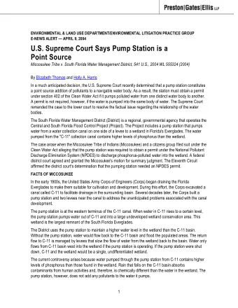 U.S. Supreme Court Says Pump Station is a  Point Source  Miccosukee Tribe v. South Florida Water