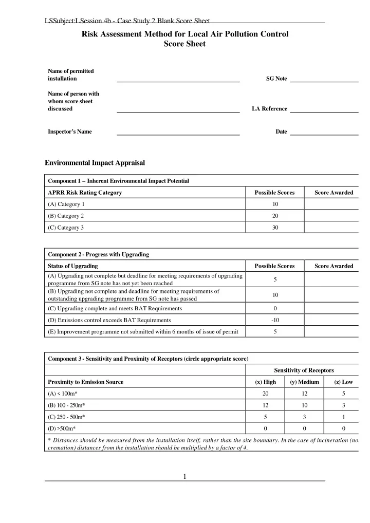 risk assessment method for local air pollution control