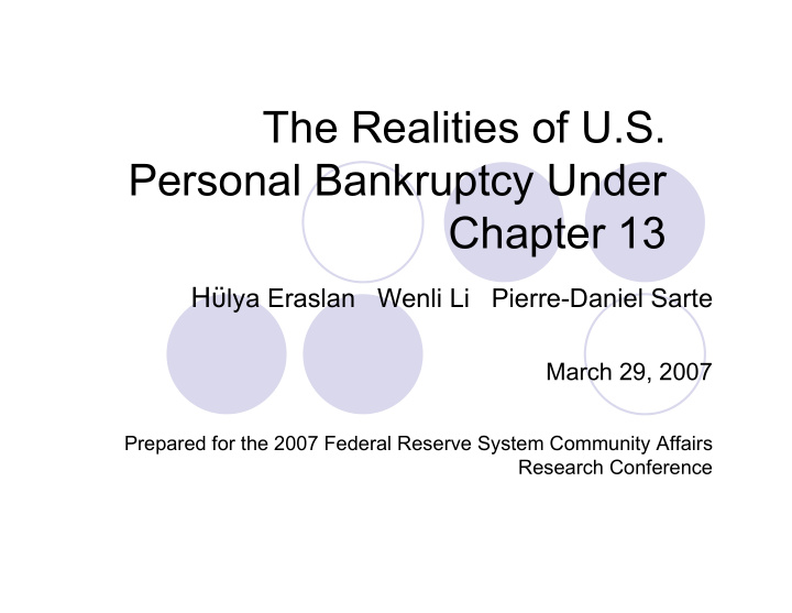 the realities of u s personal bankruptcy under chapter 13