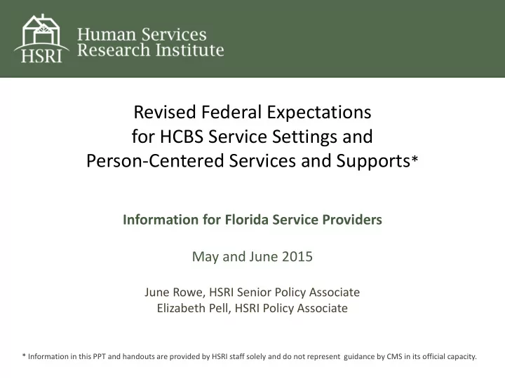 revised federal expectations for hcbs service settings and