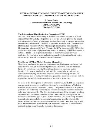 INTERNATIONAL STANDARD ON PHYTOSANITARY MEASURES  (ISPM) FOR METHYL BROMIDE AND ITS ALTERNATIVES