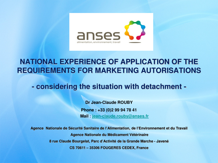 national experience of application of the requirements