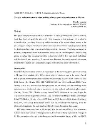 IUSSP 2017. THEME 6 - THEME 8. Education and labor force.  Changes and continuities in labor