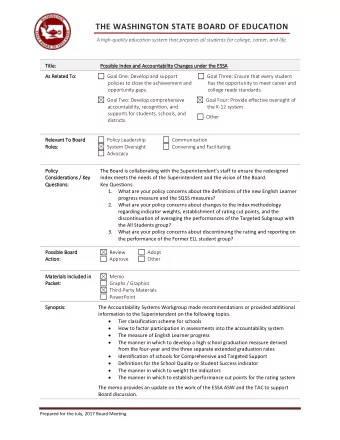 THE WASHINGTON STATE BOARD OF EDUCATION A high-quality education system that prepares all students