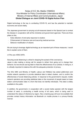 Notes of H.E. Ms. Makiko YAMADA Vice - Minister for Policy Coordination (International Affairs)