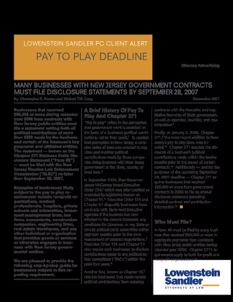 PAY TO PLAY DEADLINE  Attorney Advertising  MANY BUSINESSES WITH NEW JERSEY GOVERNMENT CONTRACTS