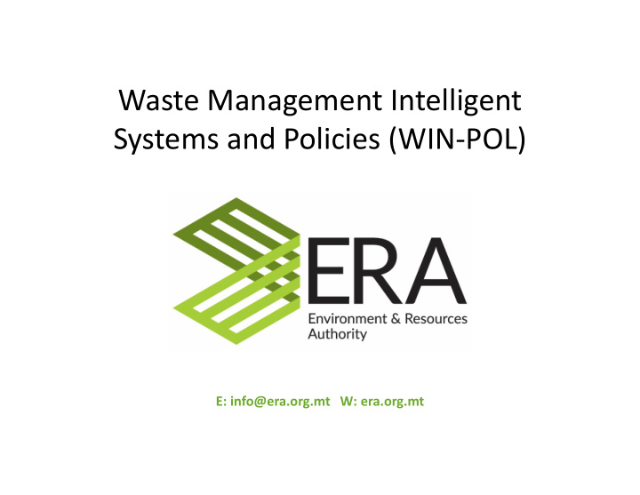 waste management intelligent systems and policies win pol