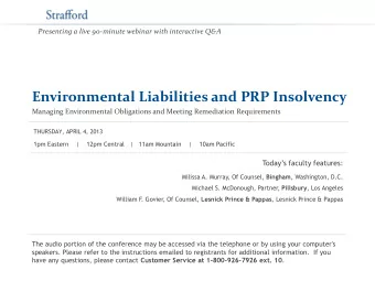 Environmental Liabilities and PRP Insolvency  Managing Environmental Obligations and Meeting