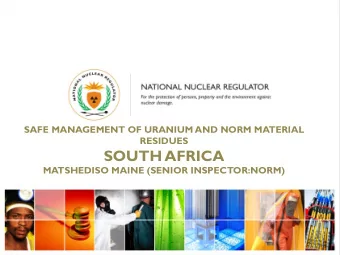 SOUTH AFRICA  MATSHEDISO MAINE (SENIOR INSPECTOR:NORM)  Outline    ORGANIZATION    STATUS OF