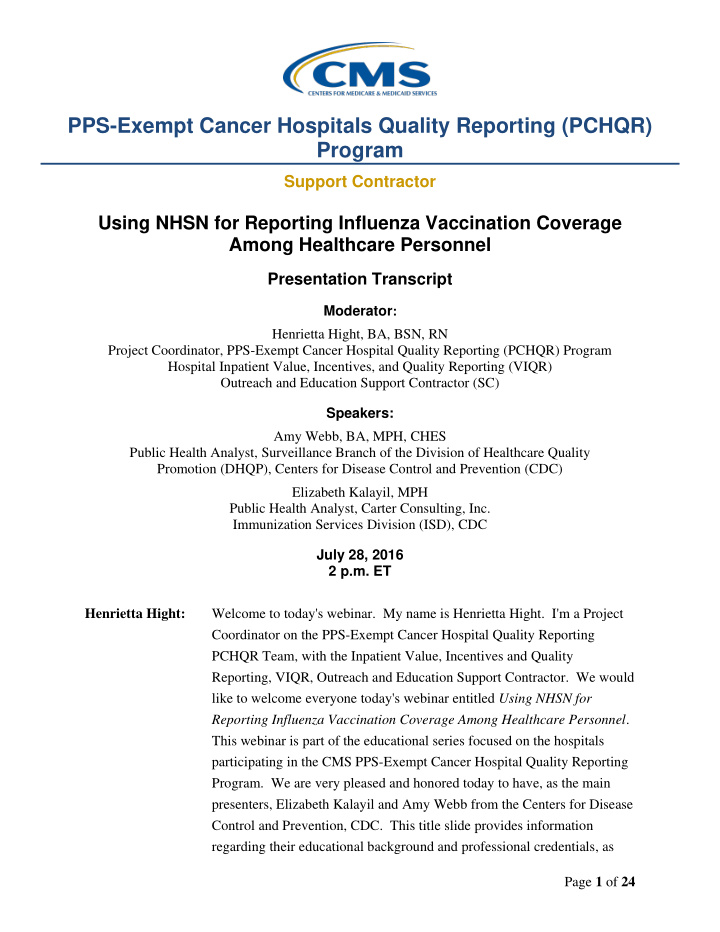 pps exempt cancer hospitals quality reporting pchqr