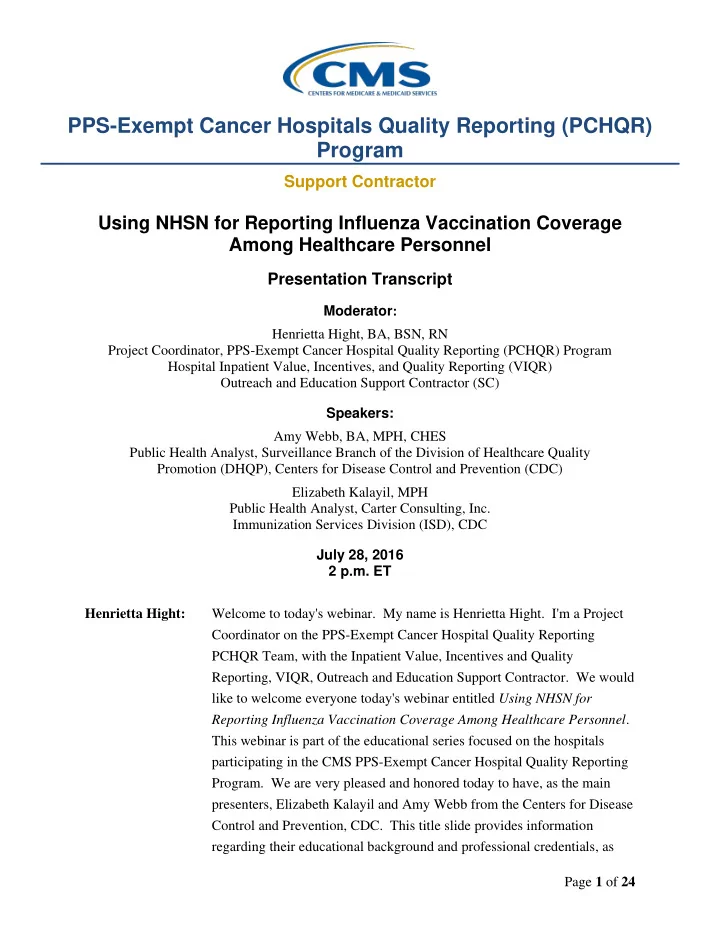 pps exempt cancer hospitals quality reporting pchqr