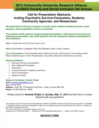 2015 Community University Research Alliance  (CURA2) Poverty and Social Inclusion 5th Annual