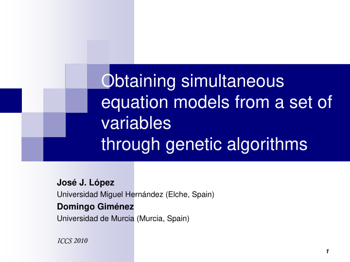 obtaining simultaneous equation models from a set of