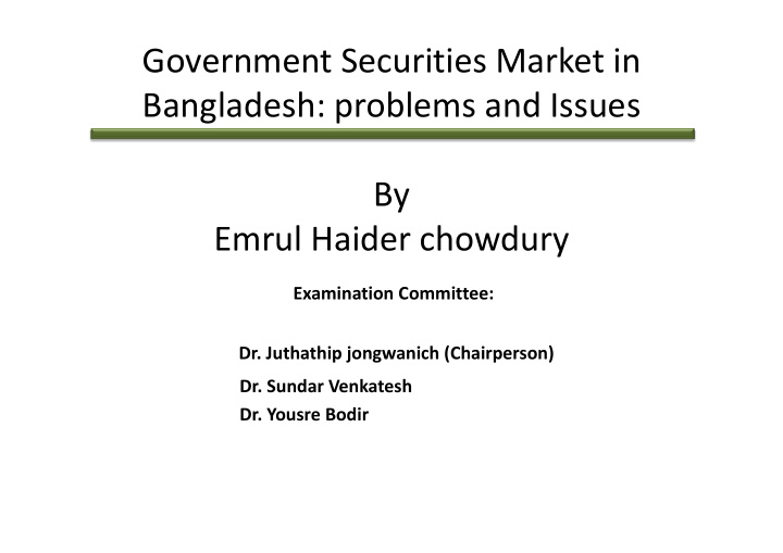 government securities market in bangladesh problems and