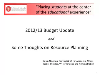 Some  Thoughts  on  Resource  Planning   Dawn  Neuman,  Provost  &amp;