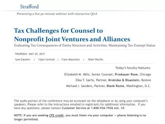 Tax Challenges for Counsel to  Nonprofit Joint Ventures and Alliances  Evaluating Tax Consequences