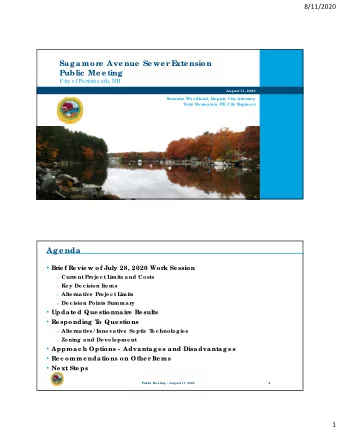 Sa g a more Ave nue  Se we r E  xte nsion  Public  Me e ting  City o f Po rtsmo uth, NH  August 11,