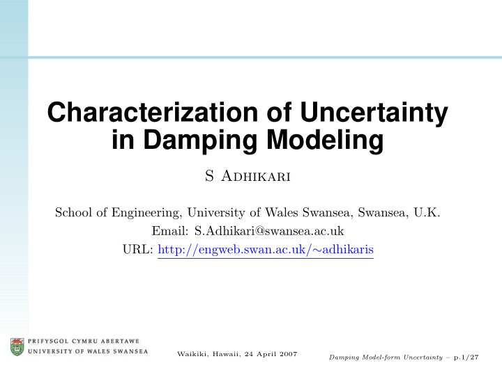 characterization of uncertainty in damping modeling