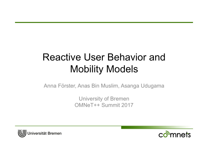 reactive user behavior and mobility models