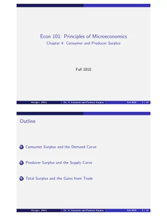Econ 101: Principles of Microeconomics  Chapter 4: Consumer and Producer Surplus  Fall 2010