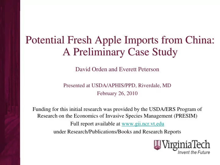 potential fresh apple imports from china a preliminary