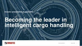intelligent cargo handling  Investor presentation  August 2020  1  Investor presentation  August