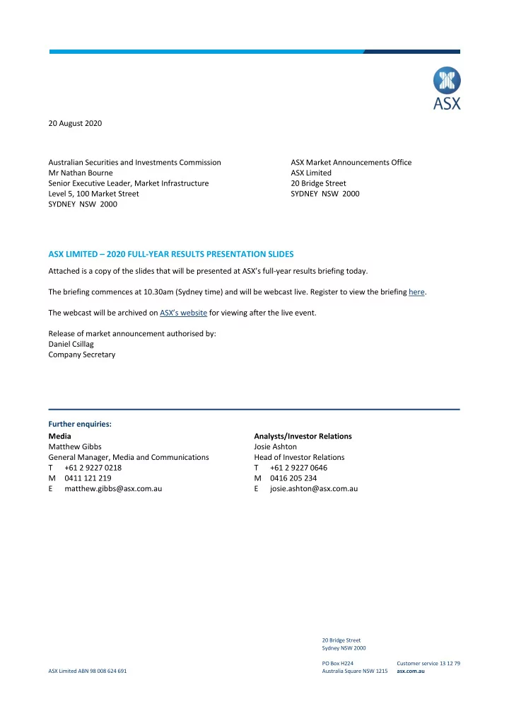 asx limited 2020 full year results presentation slides