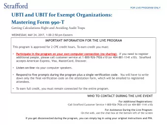 UBTI and UBIT for Exempt Organizations:  Mastering Form 990-T  Getting Calculations Right and