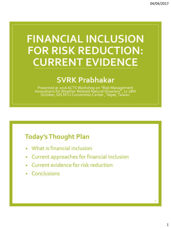 financial inclusion for risk reduction current evidence